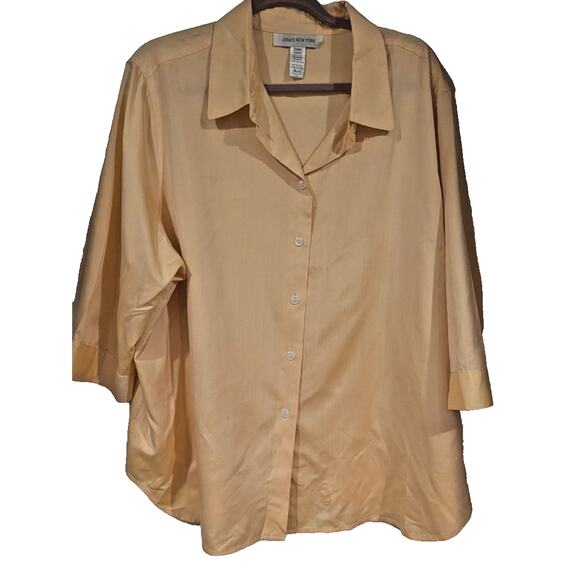 Vintage 90s Jones NY Silk Short Sleeve Button Down Blouse Peach Sz 24 W Coquette - Picture 1 of 5